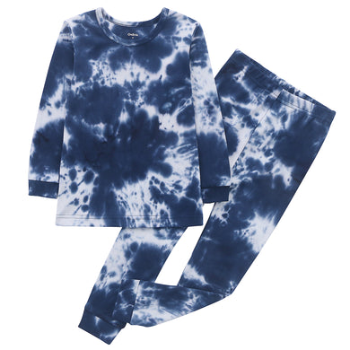 100% Organic Cotton Toddler 2 Piece Pajama Set - Dark Navy Tie Dye