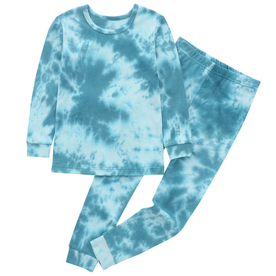 100% Organic Cotton Toddler 2 Piece Pajama Set - Teal Tie Dye