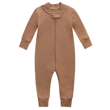 Load image into Gallery viewer, Bamboo Viscose Long Sleeve Zip Footless Baby Pajamas - Camel