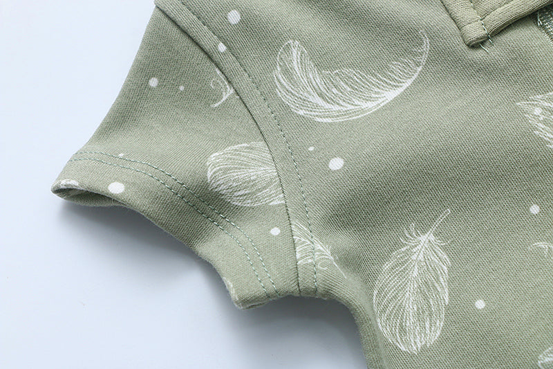 100% Organic Cotton Zip Footless Short Sleeve Pajamas - Feather Green