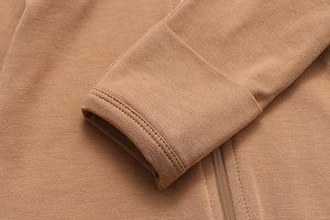 Bamboo Long Sleeve Zip Footed Pajamas - Camel