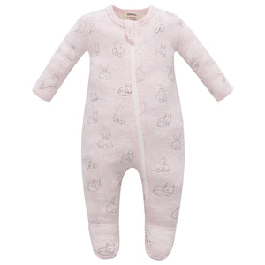 100% Organic Cotton Zip Footed Pajamas - Pink Rabbit