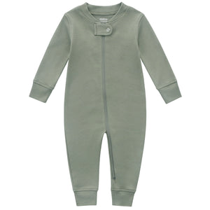 100% Cotton Footless Zip Pajamas - 2 pack - Dark Grey Melange & Olive Green