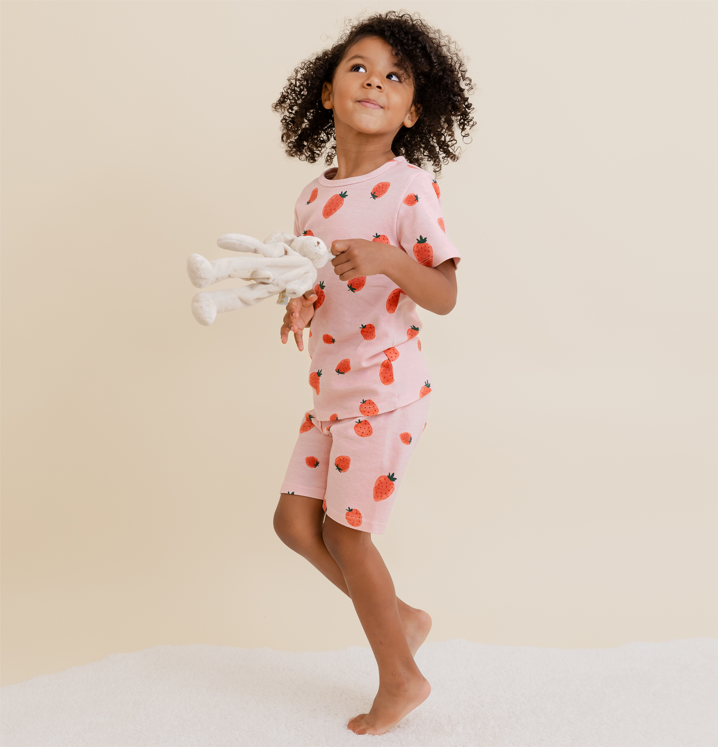 100% Organic Cotton Toddler Summer 2 Piece short sleeve Pajama Set - Pink Strawberry