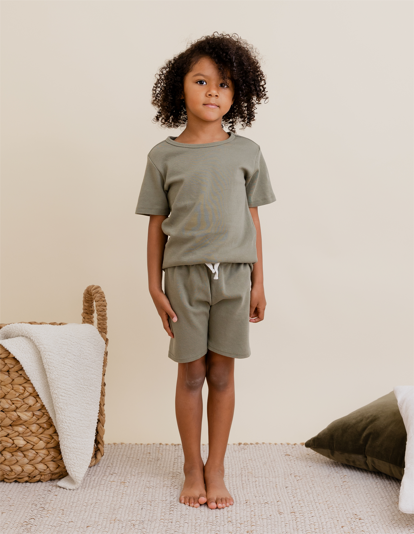 100% Organic Cotton Toddler Summer 2 Piece short sleeve Pajama Set - Olive Green