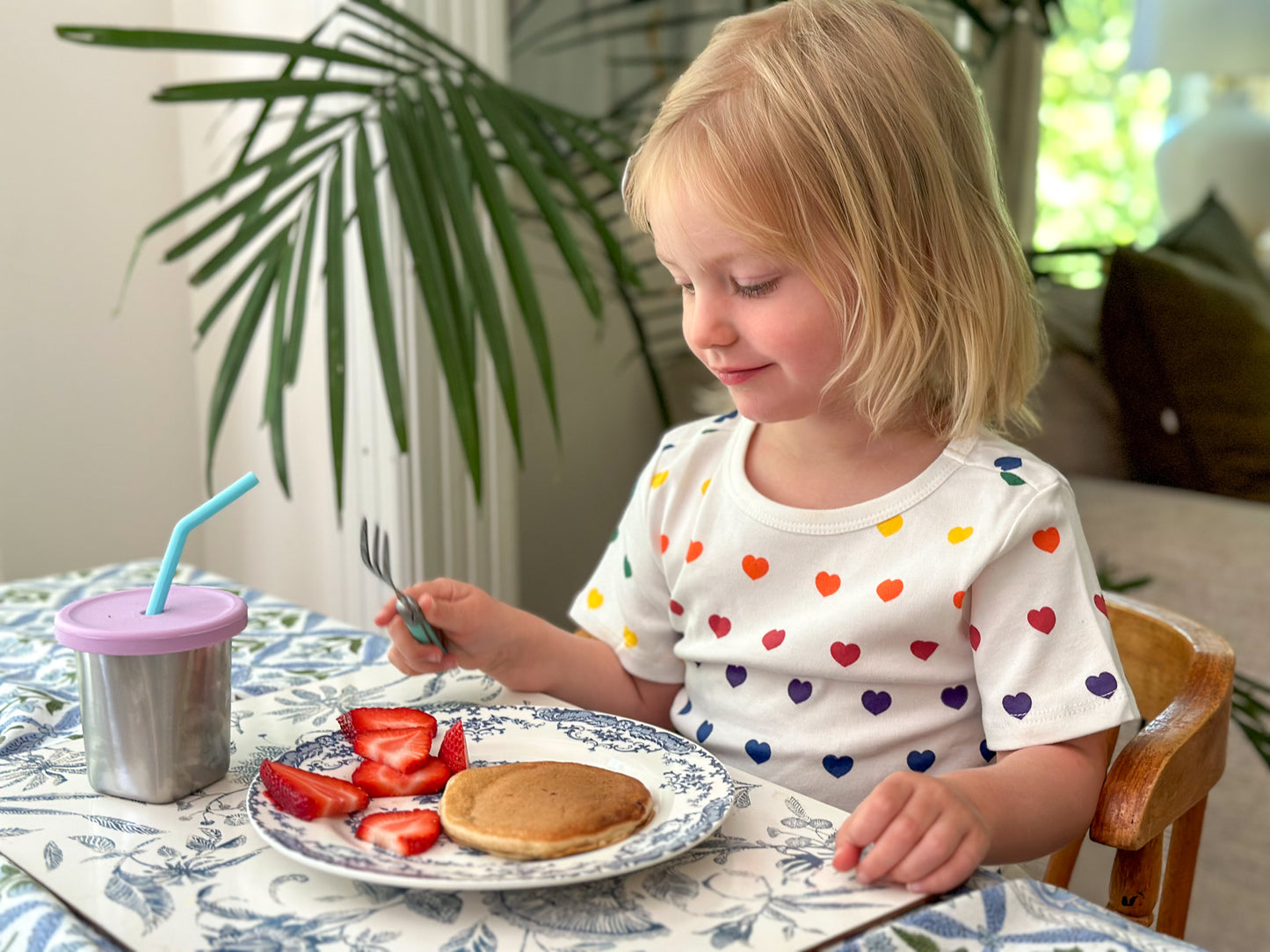 100% Organic Cotton Toddler Summer 2 Piece short sleeve Pajama Set -Rainbow Hearts