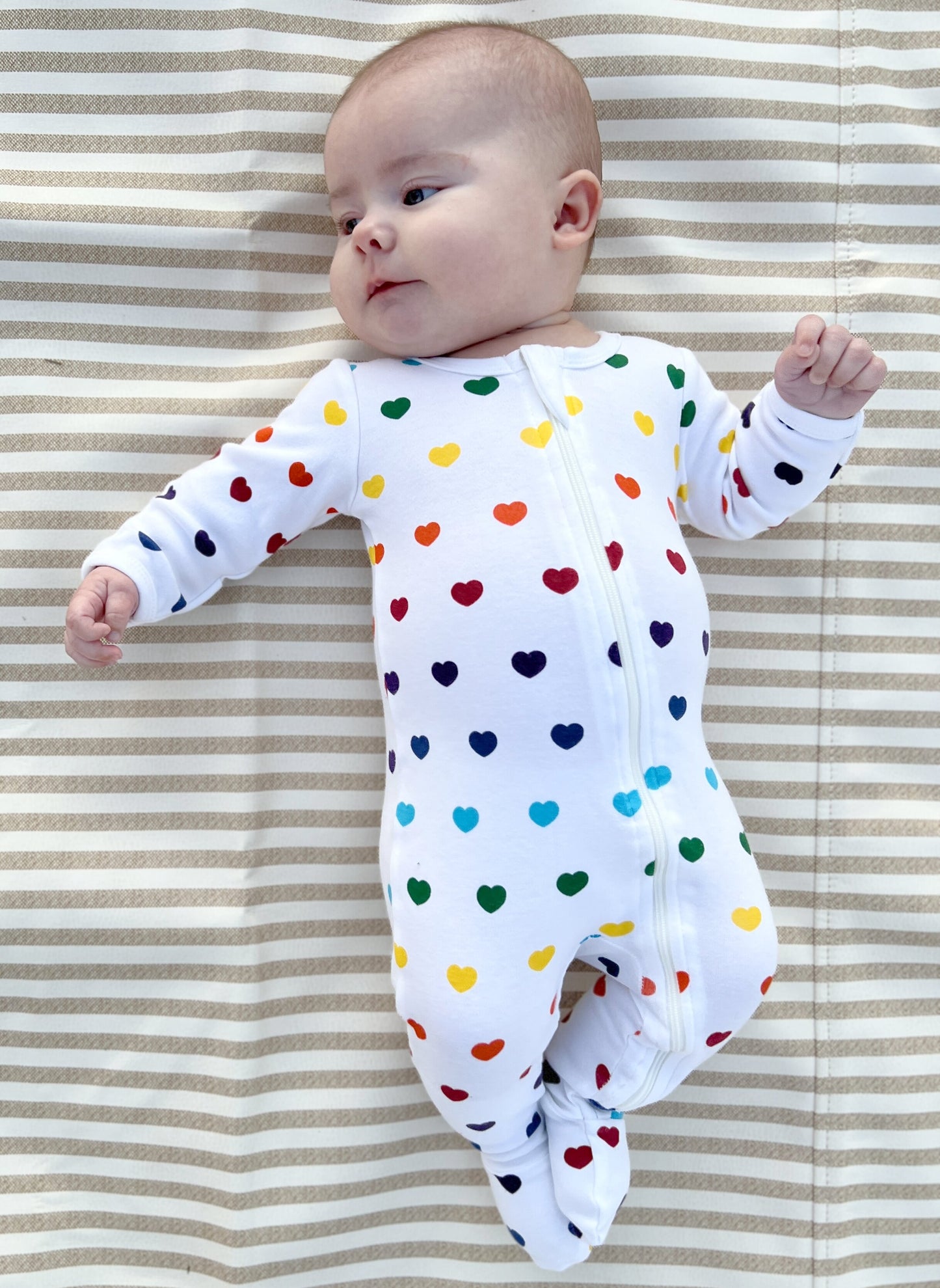 100% Organic Cotton Zip Footed Pajamas - Rainbow Hearts