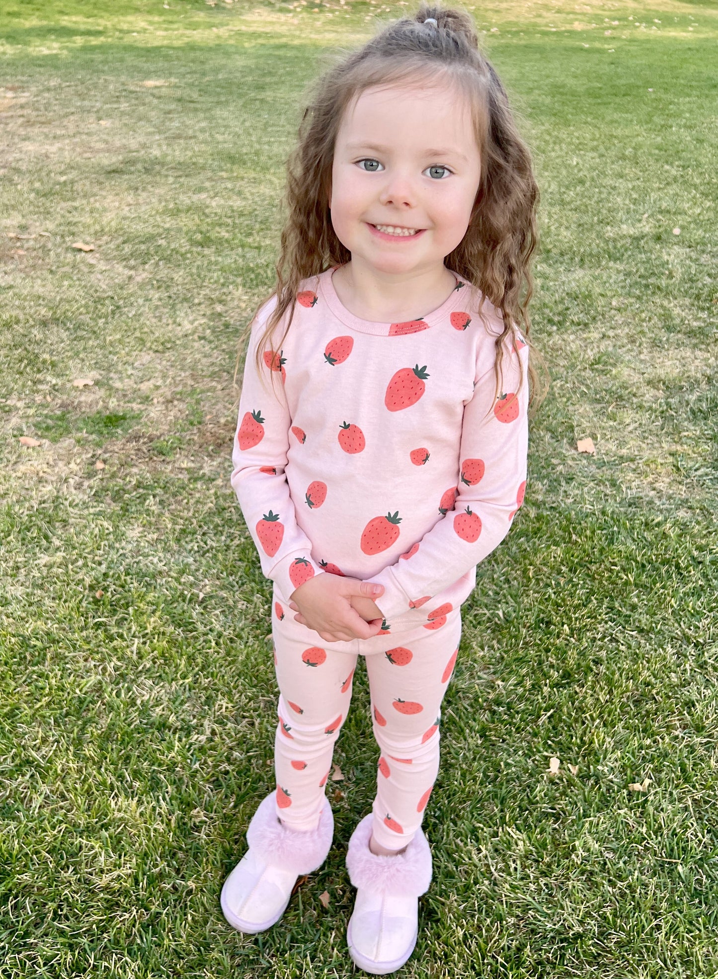 100% Organic Cotton Toddler 2 Piece Pajama Set - Pink Strawberry