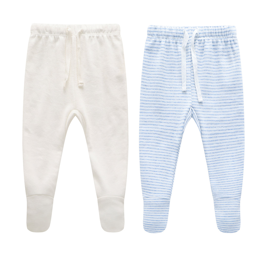 100% Cotton Footed Joggers - 2 pack - White & Blue Stripes