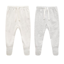 Load image into Gallery viewer, 100% Cotton Footed Joggers - 2 pack - White &amp; Grey Stripes