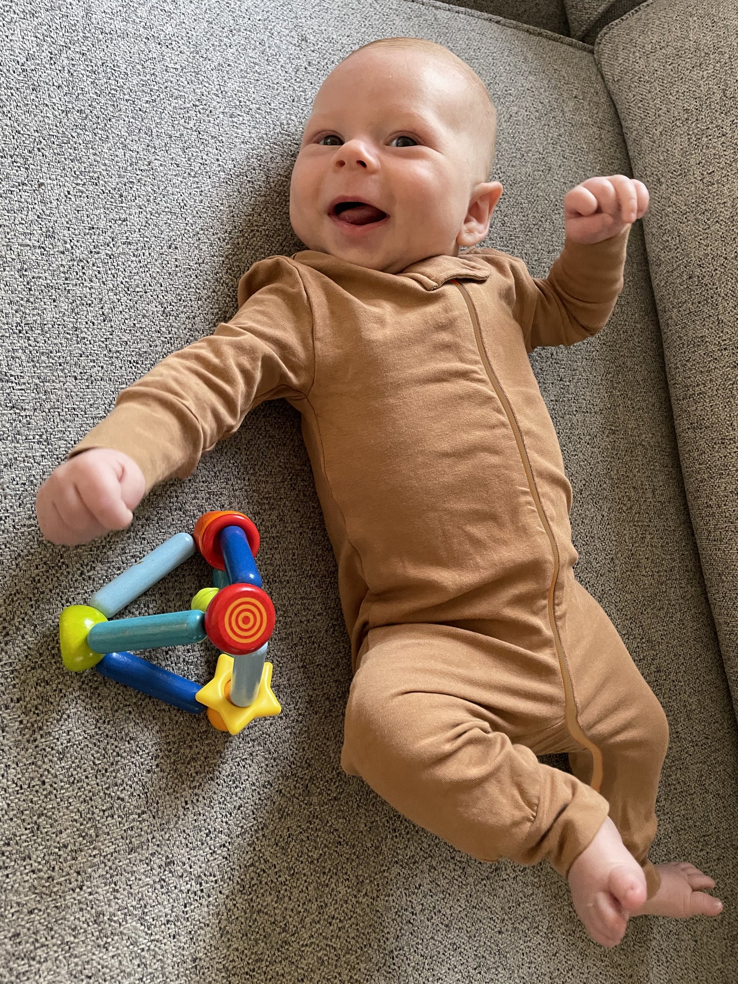 Bamboo Viscose Long Sleeve Zip Footless Baby Pajamas - Camel