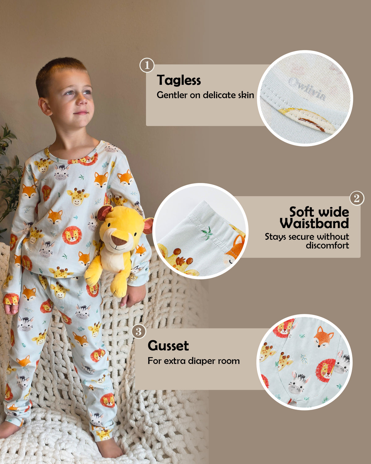 100% Organic Cotton Toddler 2 Piece Pajama Set - Pistachio Green Safari