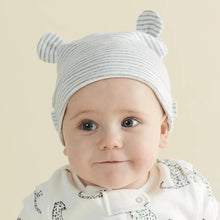Load image into Gallery viewer, Organic Cotton + Stretch Bear Hats - 3 Pack - Black/Blue Melange/Stripes