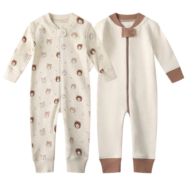 100% Cotton Footless Zip Pajamas - 2 pack - Mini Bears&beige