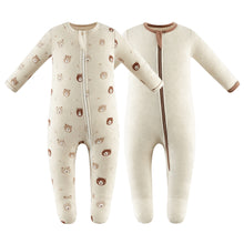 Load image into Gallery viewer, 100% Cotton Footed Zip Pajamas - 2 pack - Mini Bears &amp; Beige