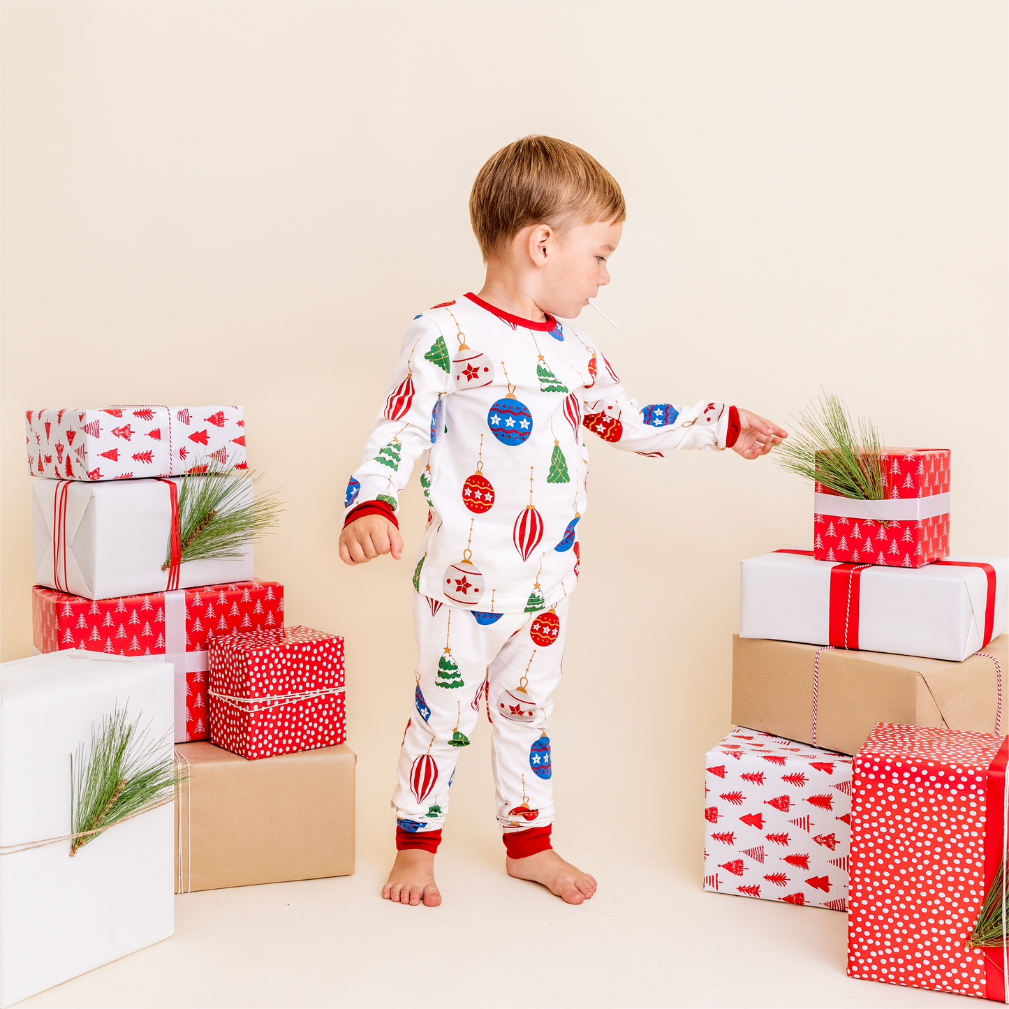 100% Organic Cotton Toddler 2 Piece Pajama Set - Christmas Lights