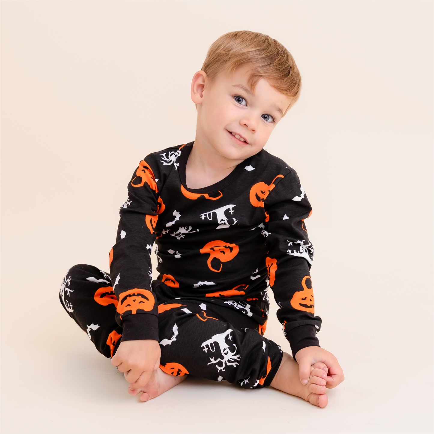 100% Organic Cotton Toddler 2 Piece Pajama Set - Pumpkin Bats