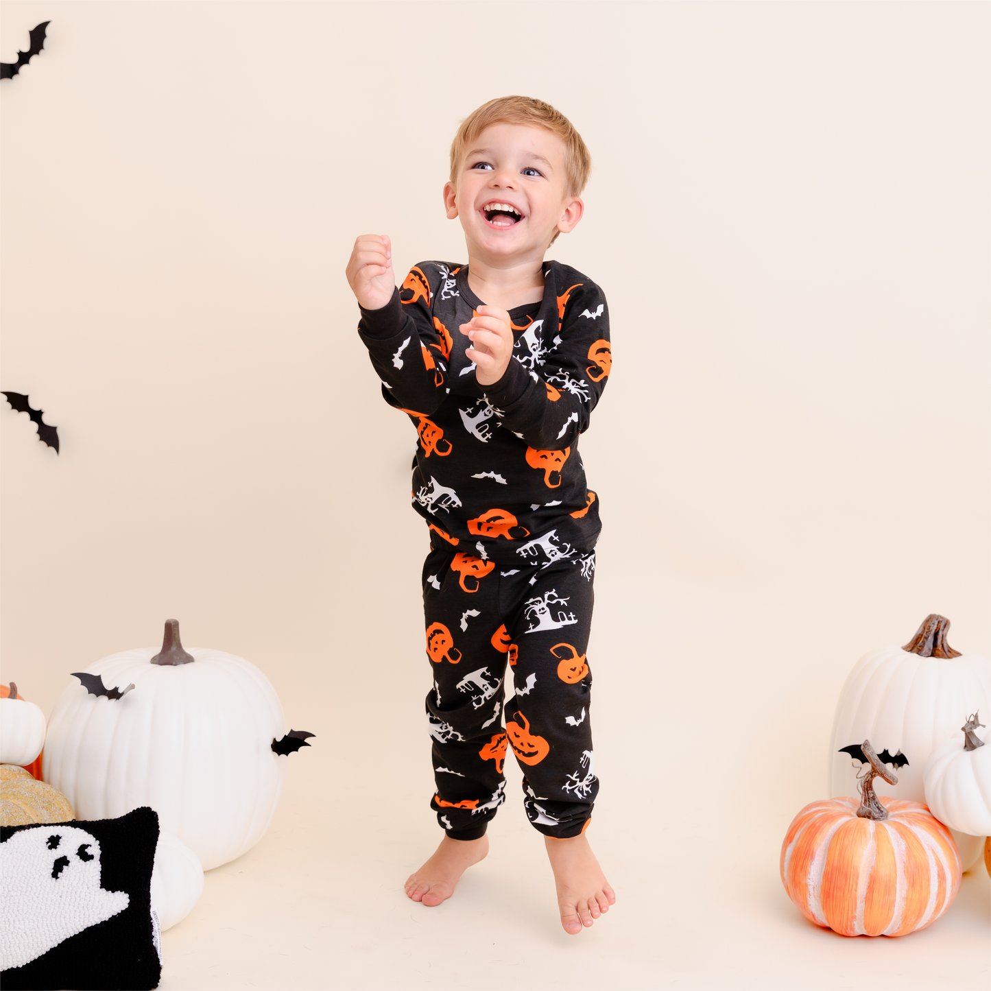 100% Organic Cotton Toddler 2 Piece Pajama Set - Pumpkin Bats