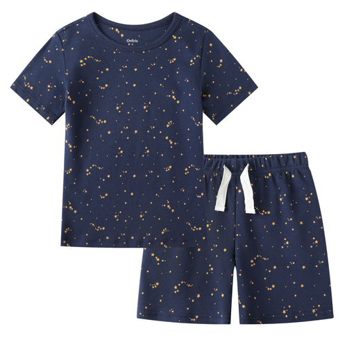 100% Organic Cotton Toddler Summer 2 Piece short sleeve Pajama Set - Starry Sky