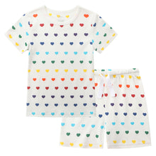 Load image into Gallery viewer, 100% Organic Cotton Toddler Summer 2 Piece short sleeve Pajama Set -Rainbow Hearts