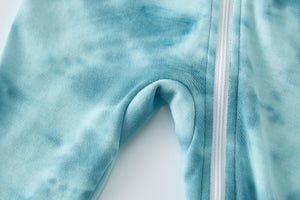 100% Organic Cotton Zip Footed Pajamas - Tie Dye Green