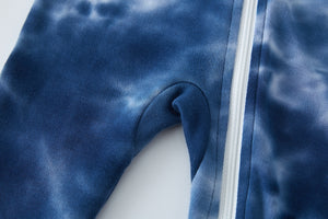 100% Organic Cotton Zip Footed Pajamas - Tie Dye Dark Navy