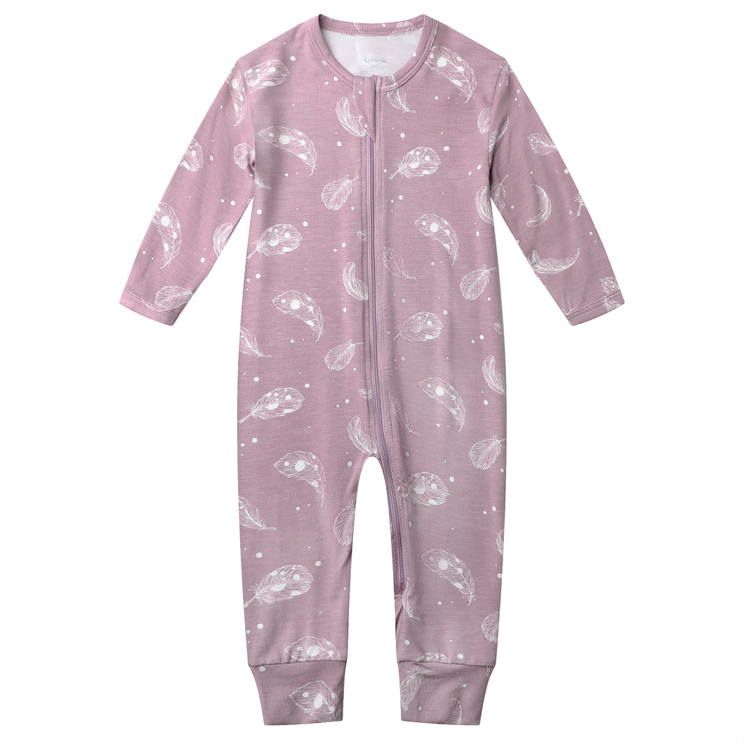 Bamboo Long Sleeve Zip Footless Baby Pajamas - Feather Mauve