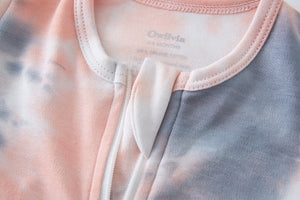 100% Organic Cotton Zip Footed Pajamas - Tie Dye Black Pink