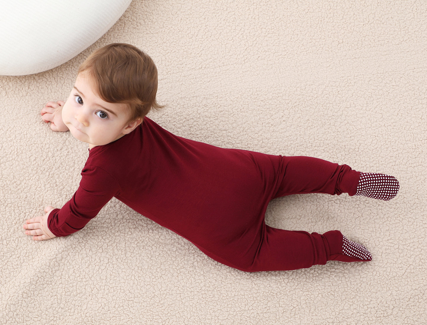 Bamboo Long Sleeve Zip Footed Pajamas - Wine Red