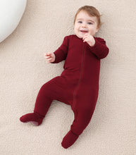 Load image into Gallery viewer, Bamboo Long Sleeve Zip Footed Pajamas - Wine Red