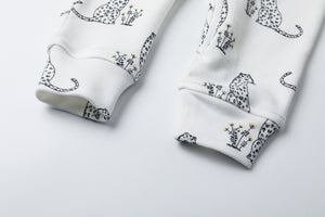 100% Organic Cotton Zip Footless Short Sleeve Pajamas - Short Cheetah