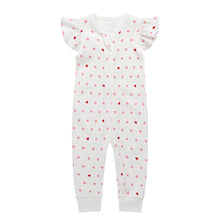 Load image into Gallery viewer, 100% Organic Cotton Zip Footless Short Sleeve Pajamas - Ruffle Pink Heart