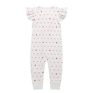 100% Organic Cotton Zip Footless Short Sleeve Pajamas - Ruffle Pink Heart