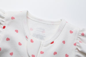 100% Organic Cotton Zip Footless Short Sleeve Pajamas - Ruffle Pink Heart
