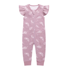 Load image into Gallery viewer, 100% Organic Cotton Zip Footless Short Sleeve Pajamas - Ruffle Feather Mauve