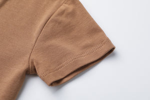 Bamboo & Organic Cotton Blend Zip Footless Pajamas Short Sleeve- Camel