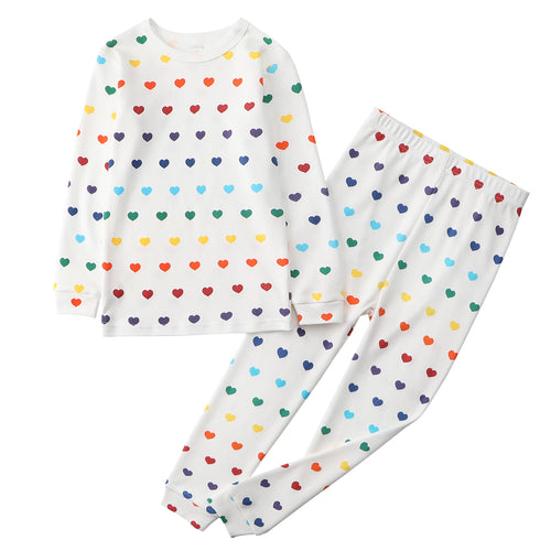 100% Organic Cotton Toddler 2 Piece Pajama Set - Rainbow Hearts
