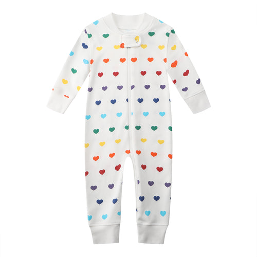 100% Organic Cotton Zip Footless Pajamas - Rainbow Hearts