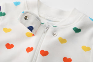 100% Organic Cotton Zip Footless Pajamas - Rainbow Hearts