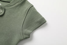 Load image into Gallery viewer, 100% Organic Cotton Zip Footless Short Sleeve Pajamas - Short Olive &amp; Gray Melange