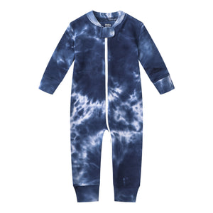 100% Organic Cotton Zip Footless Pajamas - Tie Dye Dark Navy