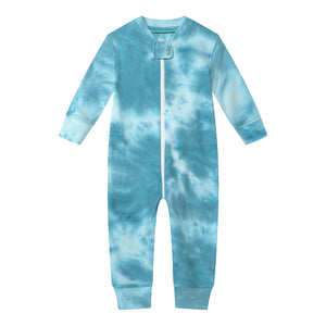 100% Organic Cotton Zip Footless Pajamas - Tie Dye Green