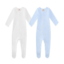 Load image into Gallery viewer, 100% Cotton Zip Footed Pajamas - 2 Pack - Off-White &amp; Blue