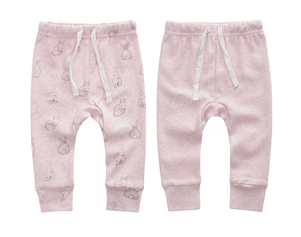 100% Cotton Joggers - 2 pack - Pink Melange and Pink Rabbits