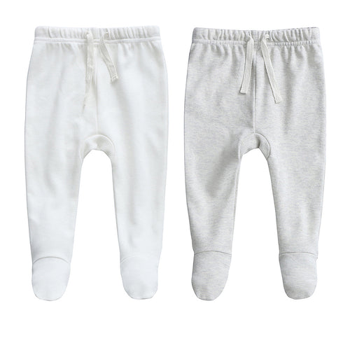 100% Cotton Footed Joggers - 2 pack - White and Grey Melange