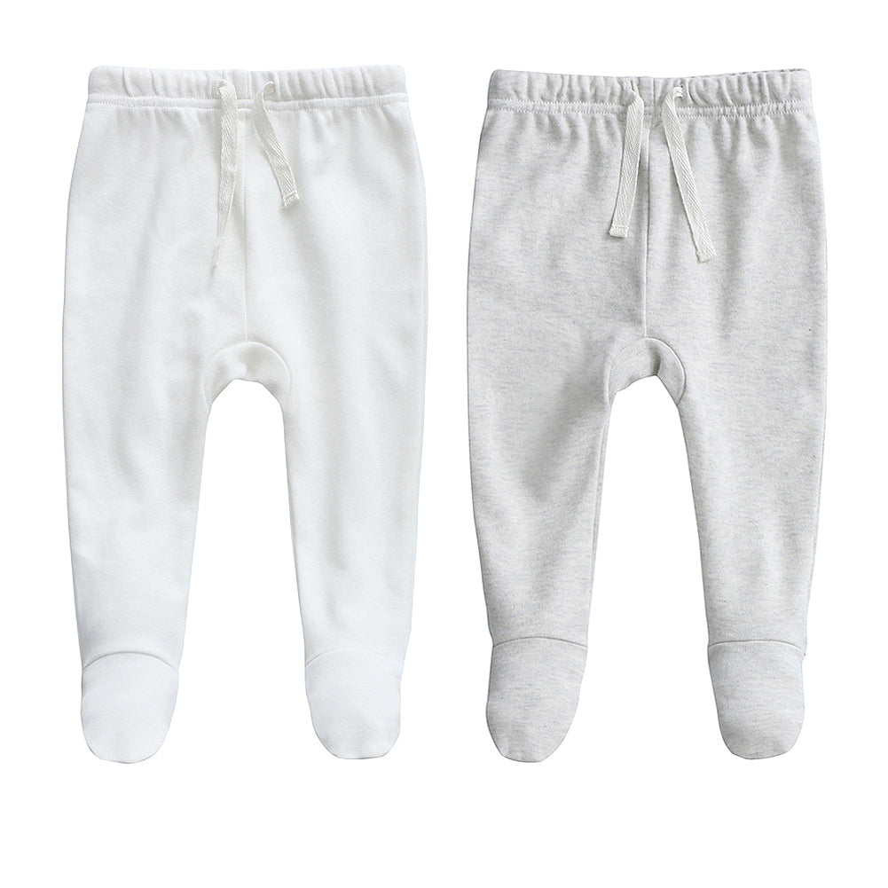 100% Cotton Footed Joggers - 2 pack - White and Grey Melange