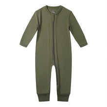 Load image into Gallery viewer, Bamboo Long Sleeve Zip Footless Baby Pajamas - Olive