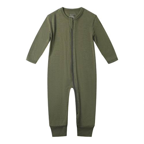 Bamboo Long Sleeve Zip Footless Baby Pajamas - Olive