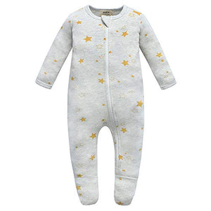 100% Organic Cotton Zip Footed Pajamas - Golden Star