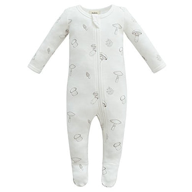 100% Organic Cotton Zip Footed Pajamas - Mushroom